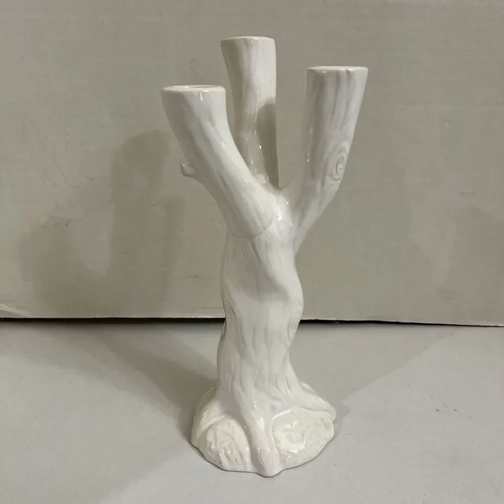 Roscher Natures Nest 3 Tier Candle Stick Holder Tree Trunk White 11 Inches Tall